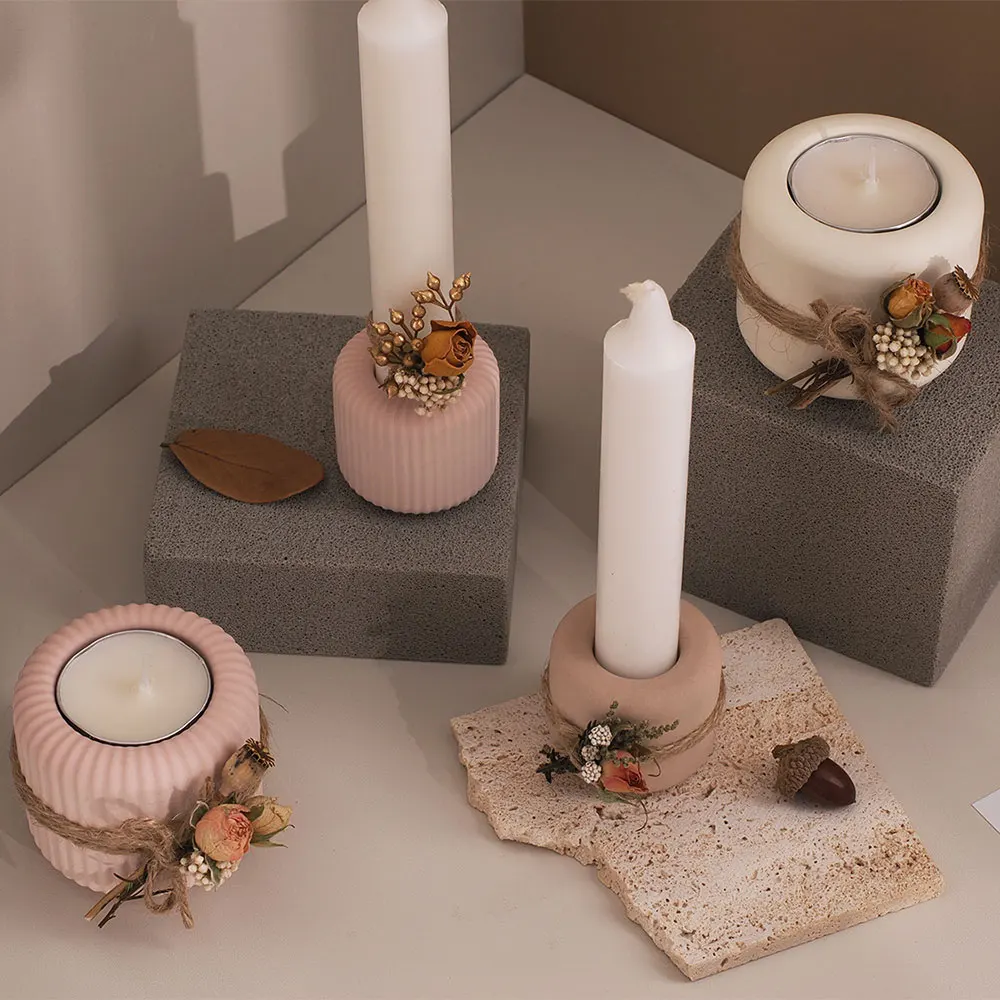 Classic Striped Candle Holder Silicone Mold Table Decor Tealight Holder Concrete Mold Gypsum Epoxy Resin Candlestick Mold