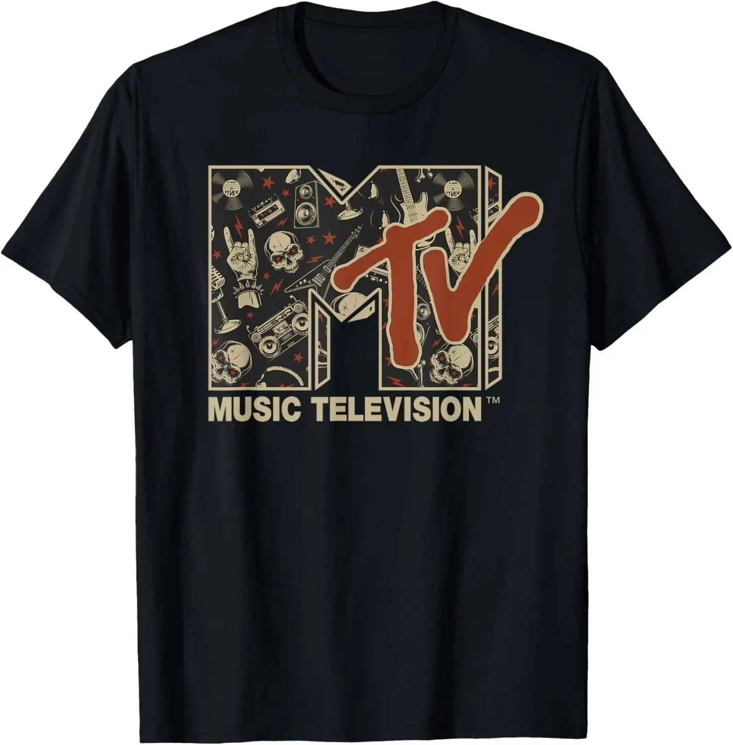 MTV Rock n Roll música duro Heavy Metal cráneo guitarra Vintage camiseta Y2k ropa mujer camiseta Mujer Camisetas 82953