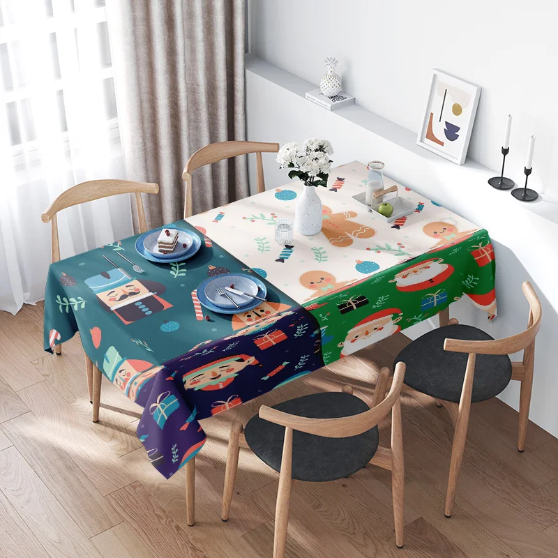 

Винтажная рождественская скатерть с принтом Санта-Клауса в скандинавском стиле, нескользящая подставка для украшения дома в столовой A