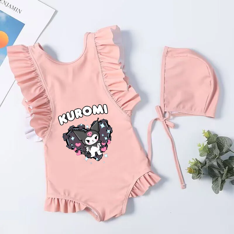 Kuromi-traje de baño de una pieza para niños, bañador sin mangas, ropa de playa