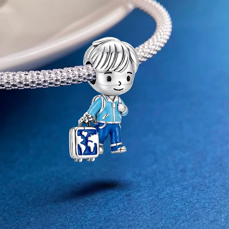 Jungen-Schmetterling-Pinguin-Tier-Charms-Perlen der blauen Serie passend für Original-Armbänder und Armreifen, 925er Sterlingsilber, feiner Schmuck, Geschenk