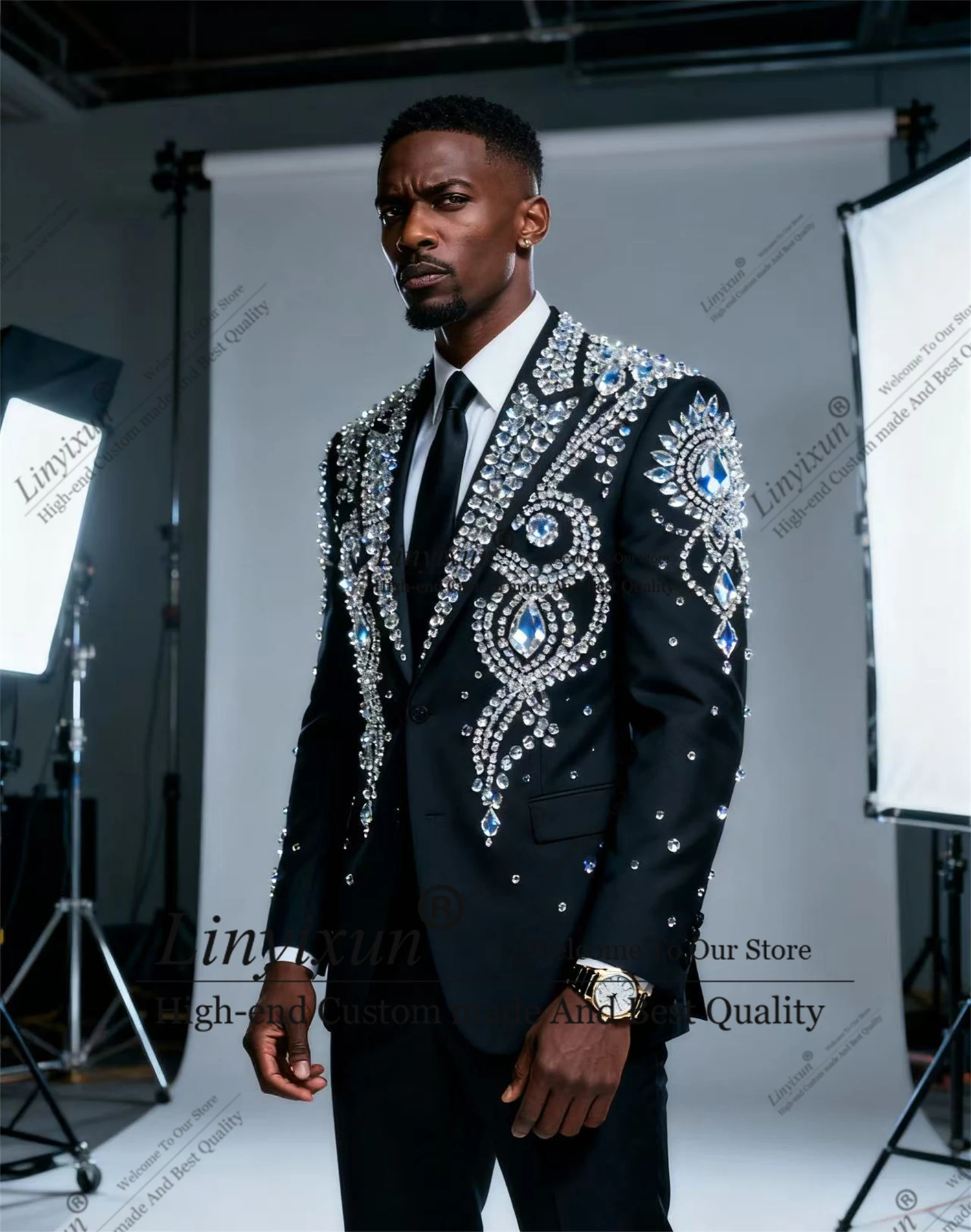 

Высококачественные мужские костюмы со стразами по индивидуальному заказу, Ropa Hombre, модные деловые смокинги для жениха, комплект из 2 предметов, пиджак для свадебной вечеринки и выпускного вечера