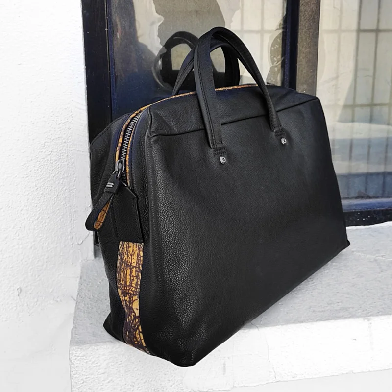 Cowhide Soft Black Leather Men simple travel bag large-capacity first layer women business trip luggage bag portable bags