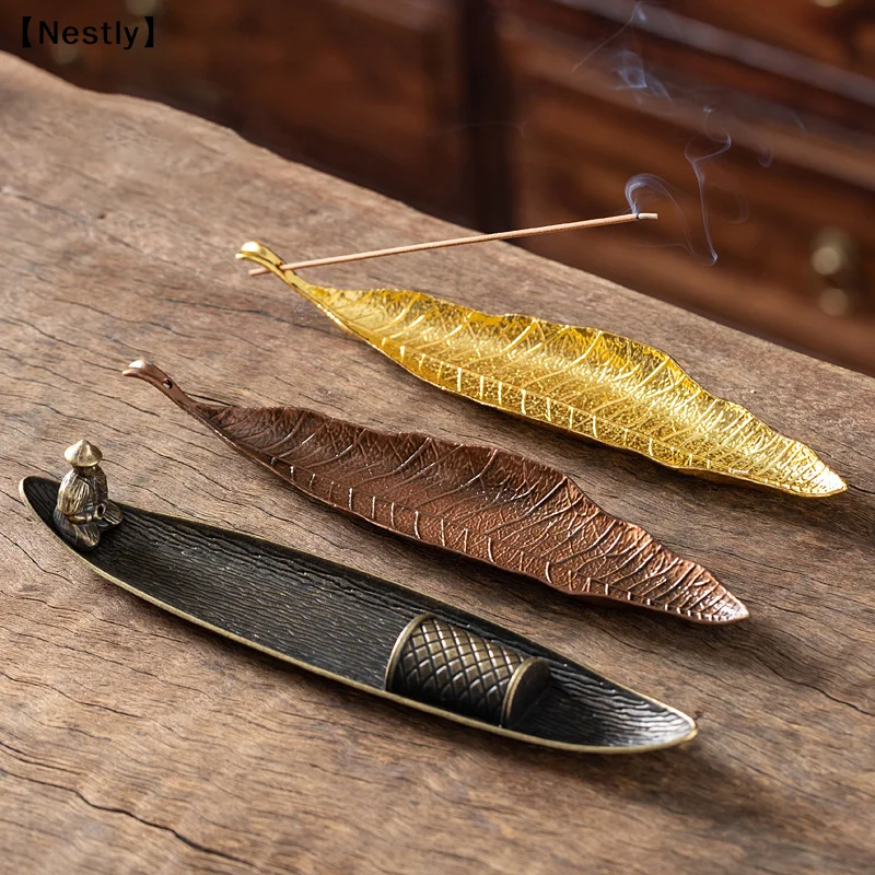 1pcs Incense Holder Ash Catcher Long Leafs Censer Meditation Home Decor Accessories Sandalwood Thread Incense Burner〔Nest〕
