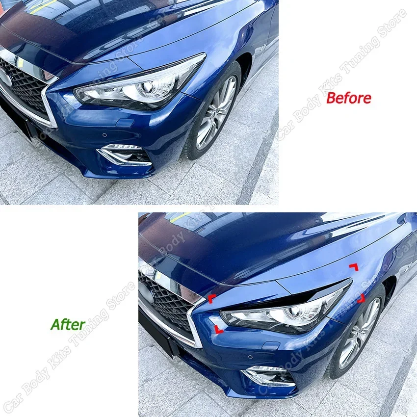 For Infiniti Q50 2014-2023+ 2Pcs Car Front Headlight Eyebrow Auto Trim Sticker Body Kits Tuning Gloss Black/Carbon Look ABS