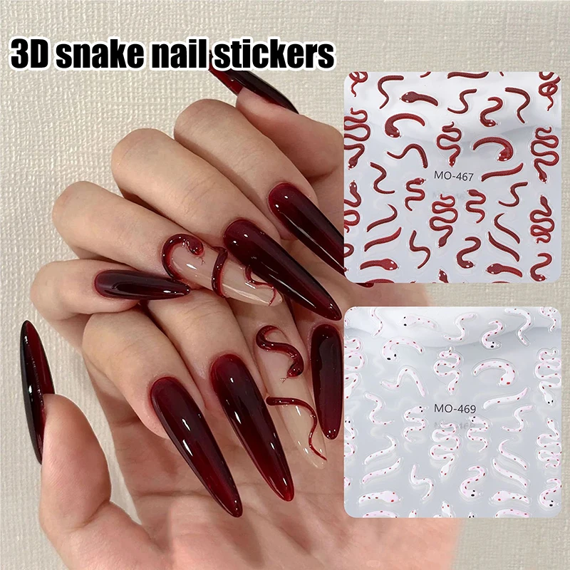 Red Black Pink Relief Snake Adhesive Nail Art Decoration Sticker High Quality New Sliders For Nails DIY Manicure Decal Accessory