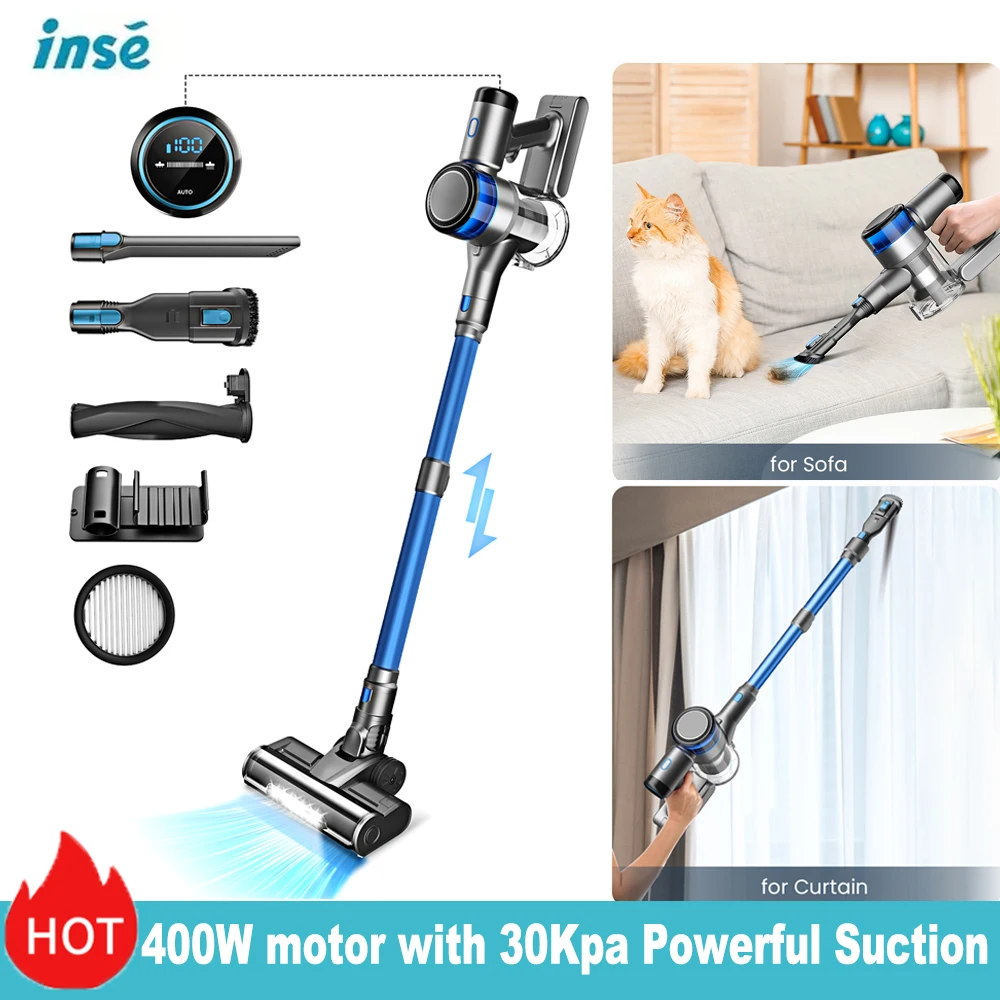 

INSE S9X Cordless Vacuum Cleaner 400W 45Kpa Powerful Suction Stick Vacuum 55min Runtime Clean for Pet Hair Hardwood Floor Carpet
