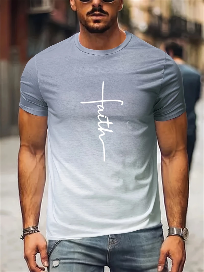 

Trend Gradient Letters Graphic T Shirts For Men Fashion Summer Streetwear 3D Printed Crew Neck T-shirts Cool Oversized Tees Tops