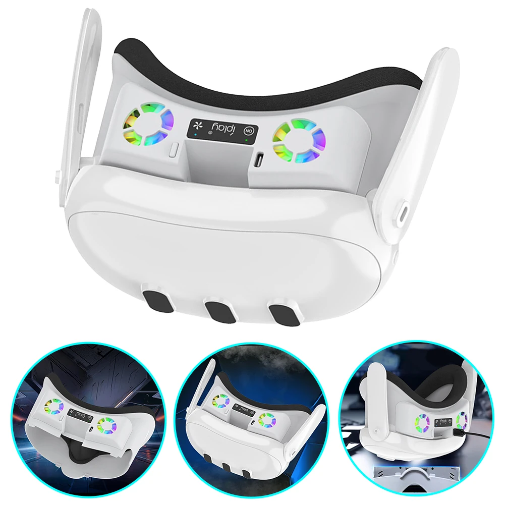 For Meta Quest 3 Cooling Fan Face Cover Facial Interface Mask Fan Radiator RGB Light Air Circulation Mask VR Headset Replacement