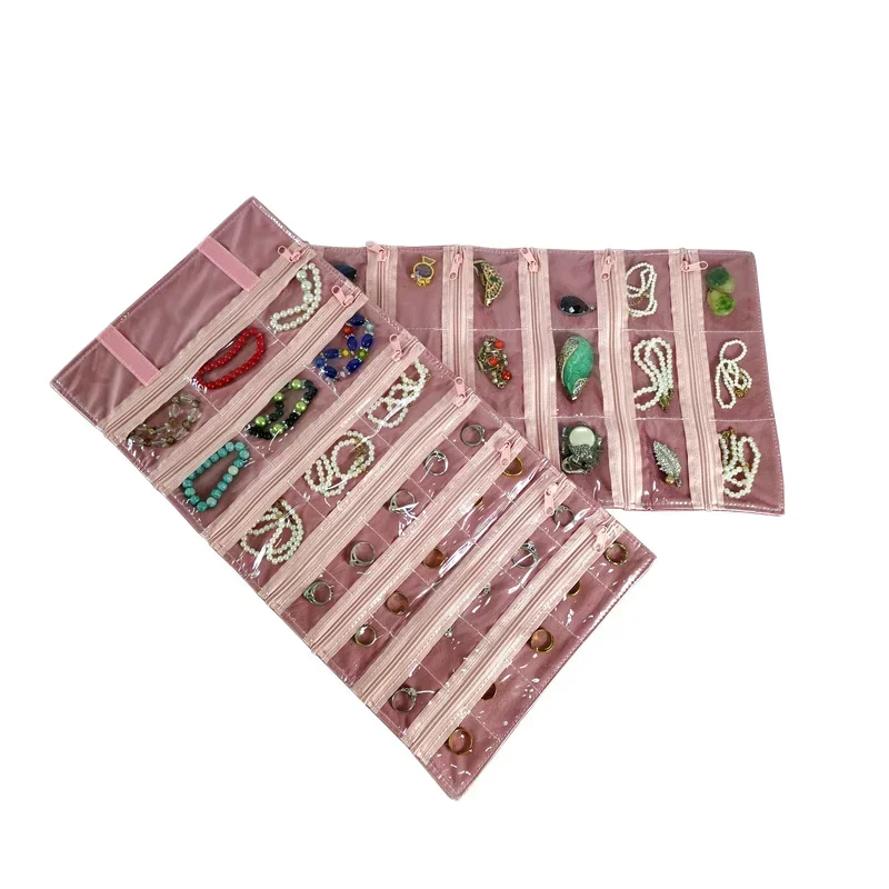 High-end Pink Velvet Multi-colored Jewelry Storage Roll Bag Ring Necklace Pendant Bracelet Antioxidant Jewelry Storage Props