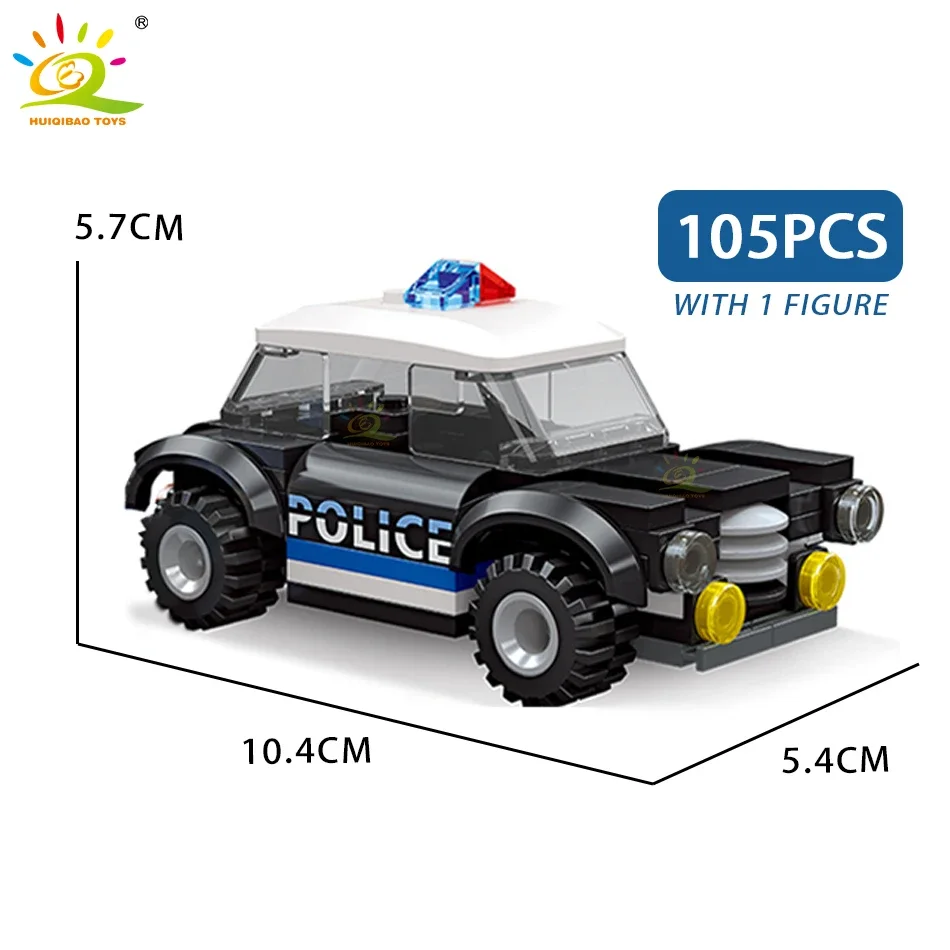 HUIQIBAO Police Vehicle Building Blocks SWAT Truck Car Helicopter Policeman Policedog Bricks City Construction Toys for Children