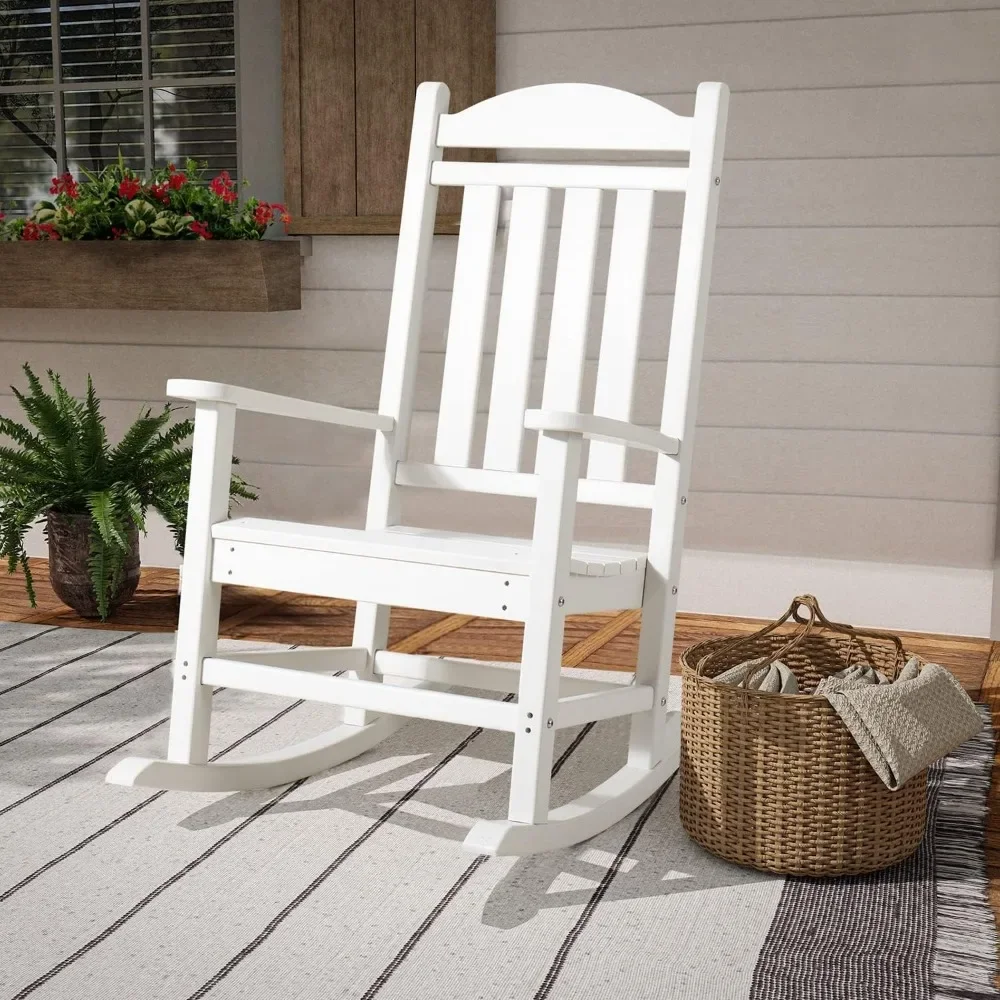 

Rocking Chair Plastic Outdoor Indoor Patio Rocker Chair High Back All Weather Rocker for Patio Backyard Porch Garden (White)