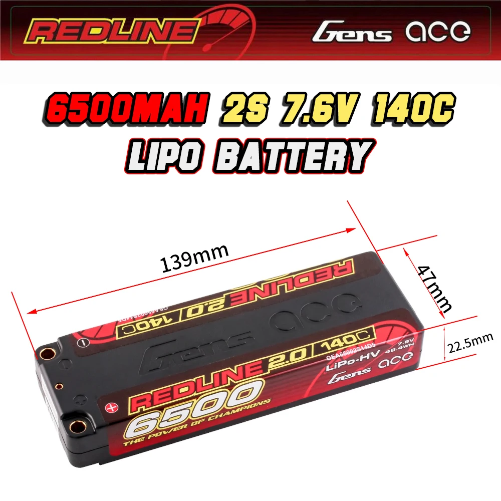 Gens ACE REDLINE 2,0 7,6 V 6500mAh 140C 2S1P Конкурентная серия, высоковольтный литий-полимерный аккумулятор для 1/10 RC Drift Racing On-Road Car