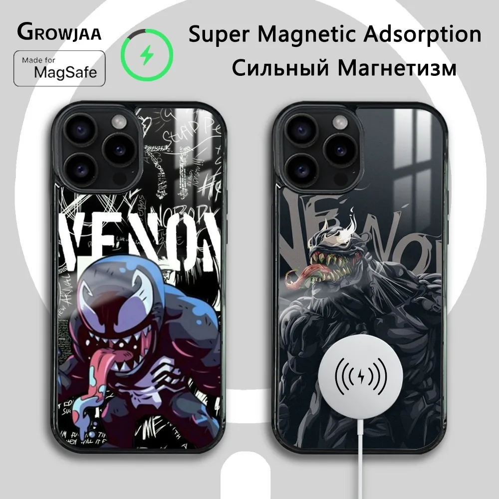 Funny Venom Phone Case For iPhone 16 15 14 13 12 11 Pro Max Plus Mini New Magsafe Mirror Wireless Magnetic Cover