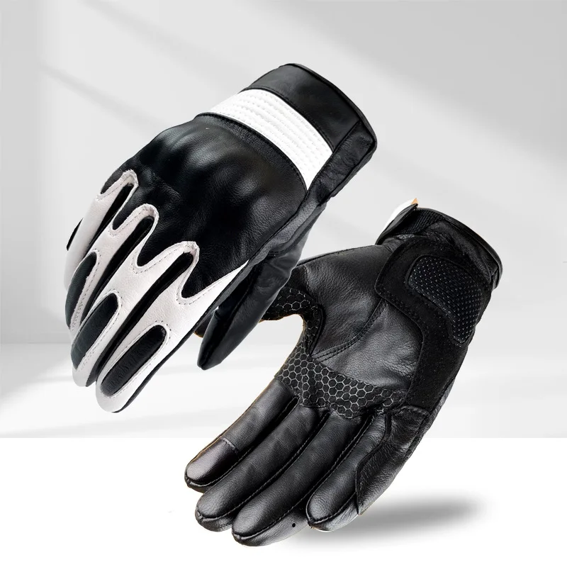 Retro Motorcycle Gloves Male Locomotive Racing Real Leather Drop Resistant Touchscreen Spring Autumn Men Sports Gloves YSYD0079