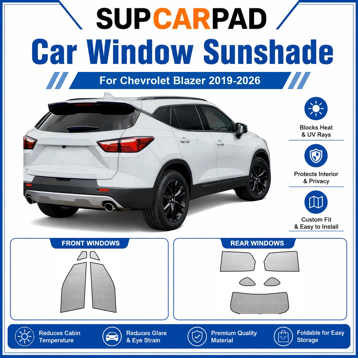 For Chevrolet - Chevrolet Blazer 2019-2026 Full Set Car Window Sunshades UV Block Privacy Heat Insulated Foldable Car Curtain