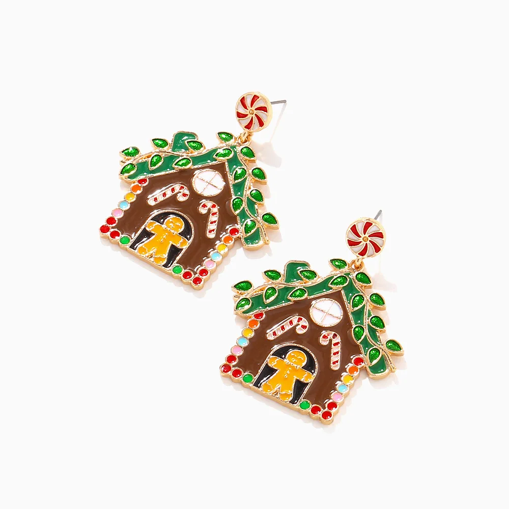 Metal Christmas Cookie House Geometric Dangle Earrings Women's New Simple Classic Design Jewelry Party Accessories