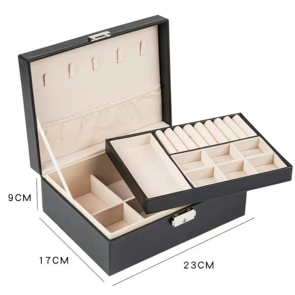 

Large Capacity Pu Leather Jewelry Box Subzone Double Layer Jewelry Storage Box Ring Earrings Detachable Jewelry Organizer