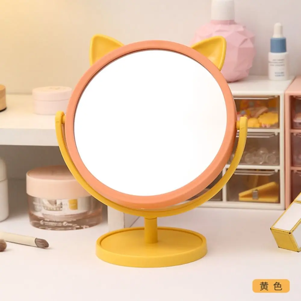 Cute Desktop HD Vanity Mirror Cat Ear 360 rotazione specchio per il trucco su un lato specchio multifunzionale per il trucco dei cartoni animati