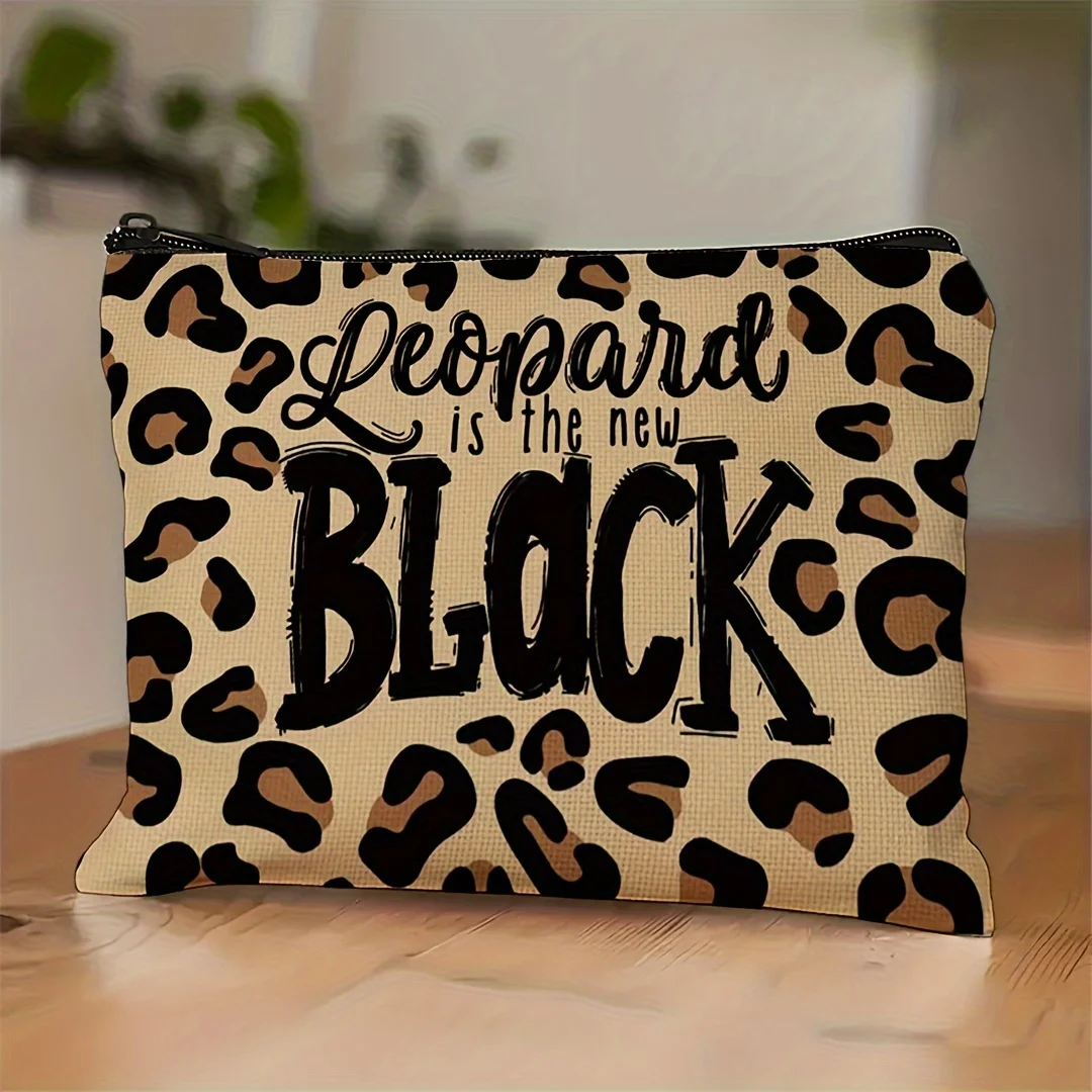 A Fashion leopard print makeup bag - cute multifunctional zipper pouch, jewelry storage bag, perfect travel zipper small storage