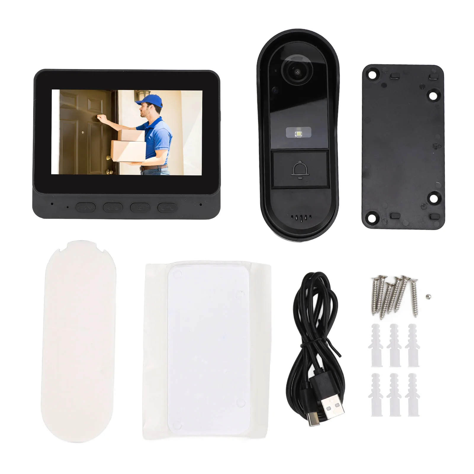 Video Doorbell Wireless Night Vision 1080P 8MP 170° Wide Angle Two Way Talk IP66 Waterproof with 4.3 Inch Screen Video Doorbell