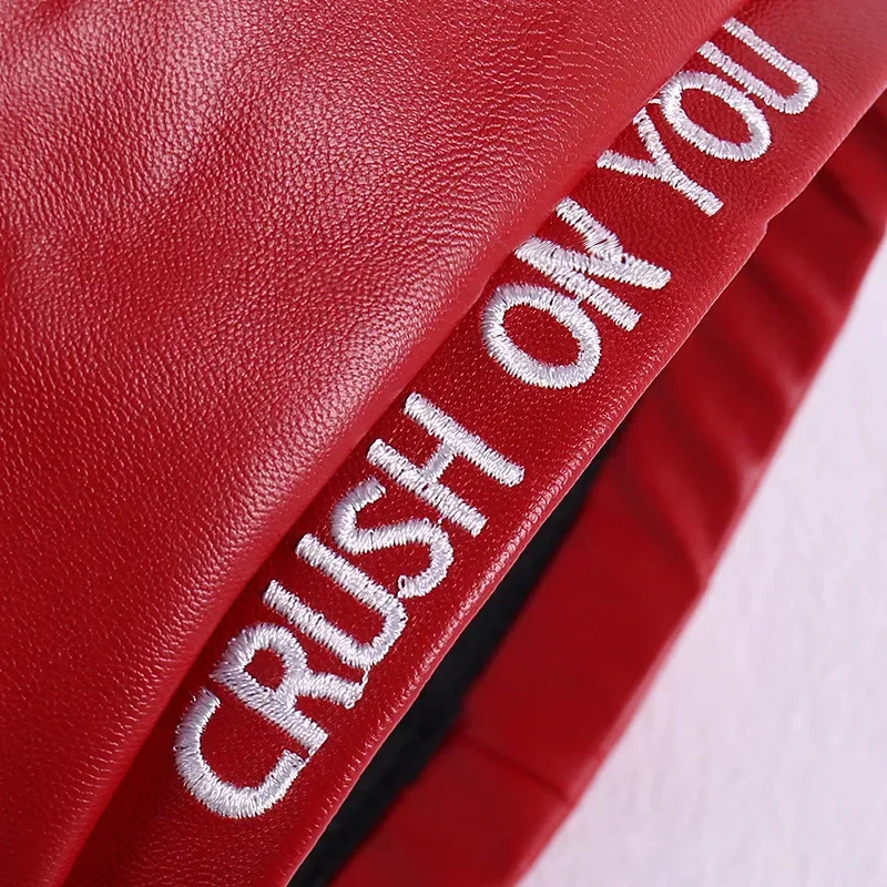 Baskenmütze Damen Frühling und Herbst neue bestickte Buchstaben Pu Leder flache Zylinder japanische und koreanische Street Fashion Spitze Hut – Detail 16