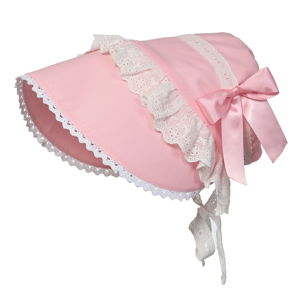 かわいい女性ロリータボンネットヴィンテージビクトリア朝の帽子綿レースピンクモップコスプレアクセサリー