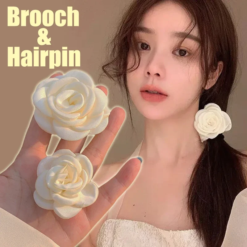 White Camellia Rose Hairpins Retro Brooch Flower Disc Hairclips Fabric Hair Clow Wedding Hair Bow Headwear Fashion Accessories