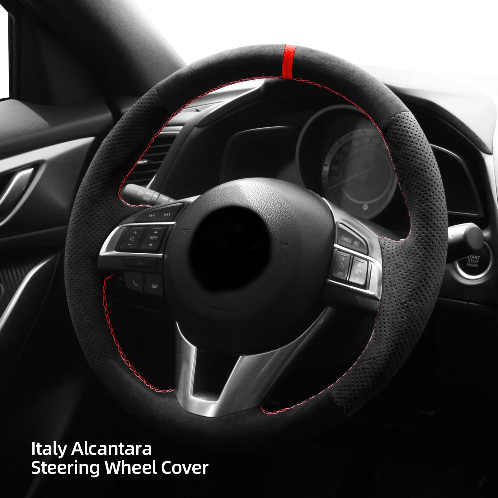 Alfanxi Hand Stitch Alcantara Steering Wheel Cover Compatible with Mazda 3 Axela  Mazda 6 Atenza  Mazda 2 CX-5 2013-2017