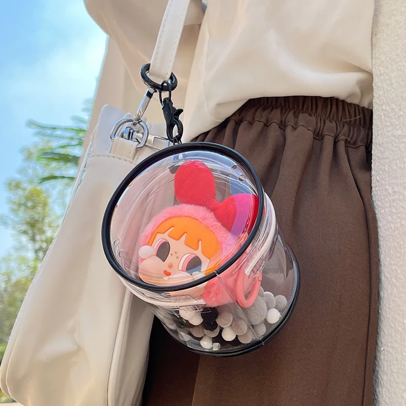 Transparent PVC Round Toy Storage Bag Keychain Travel Portable Doll Display Storage Bag Multifunctional Mini Doll Storage Box