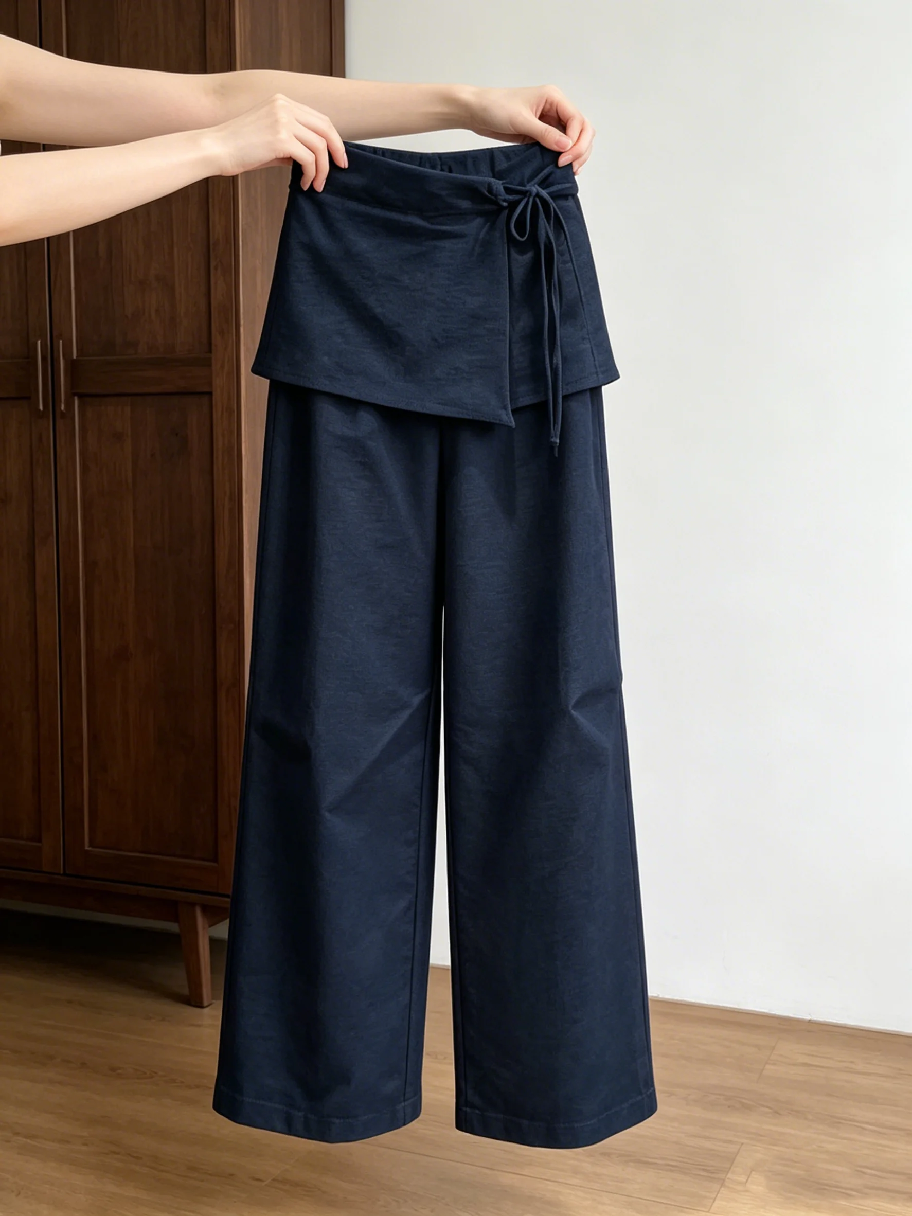 

Loose High Waist Wide Leg Casual Pants Women's Korean Retro Dark Blue Summer New Style Lazy Fashion Trousers for Ladies