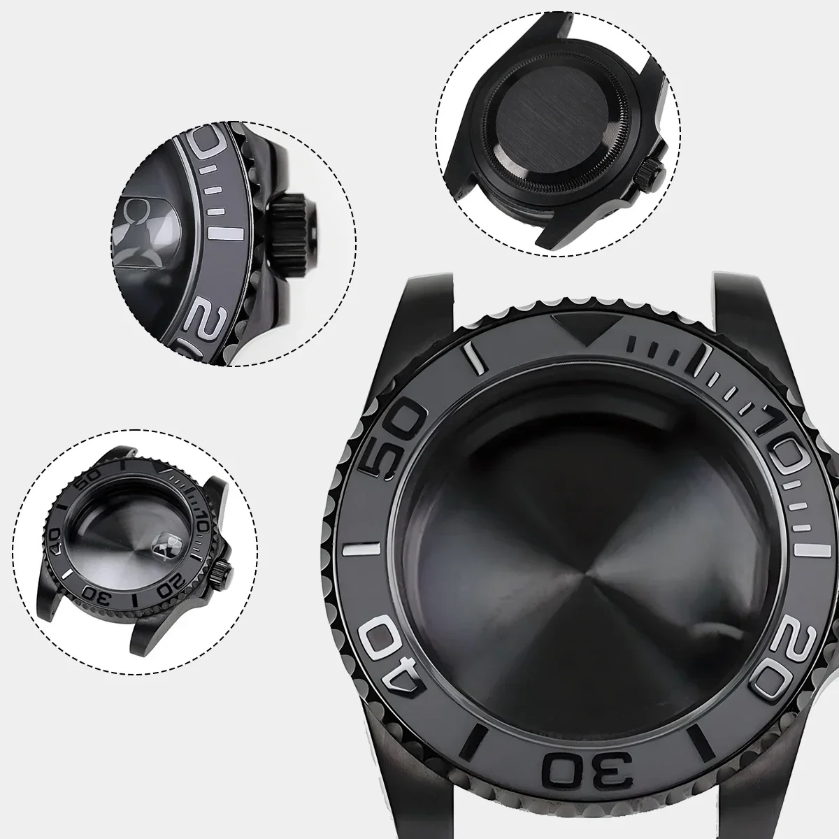 Black Yacht Design Style Case with Sapphire Crystal Water Resistant for NH35 Nh36 Nh34 Automatic Mechanical Movement Watch Case image 3