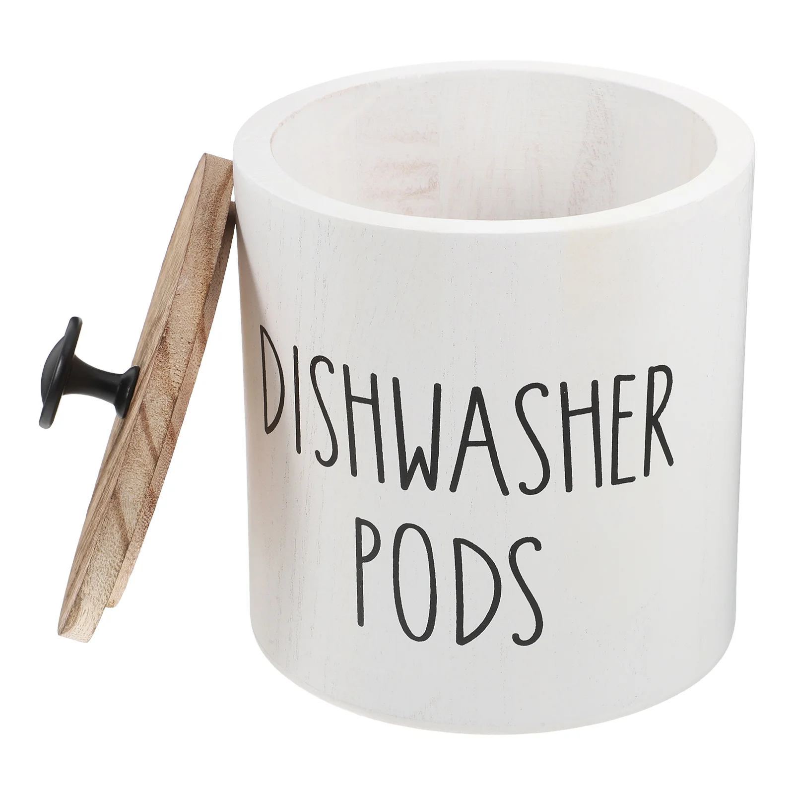 

1 Wooden Dishwasher Pod Holder Laundry Powder Bin Dryer Sheets Box Laundry Tablets Container Jar Kitchen