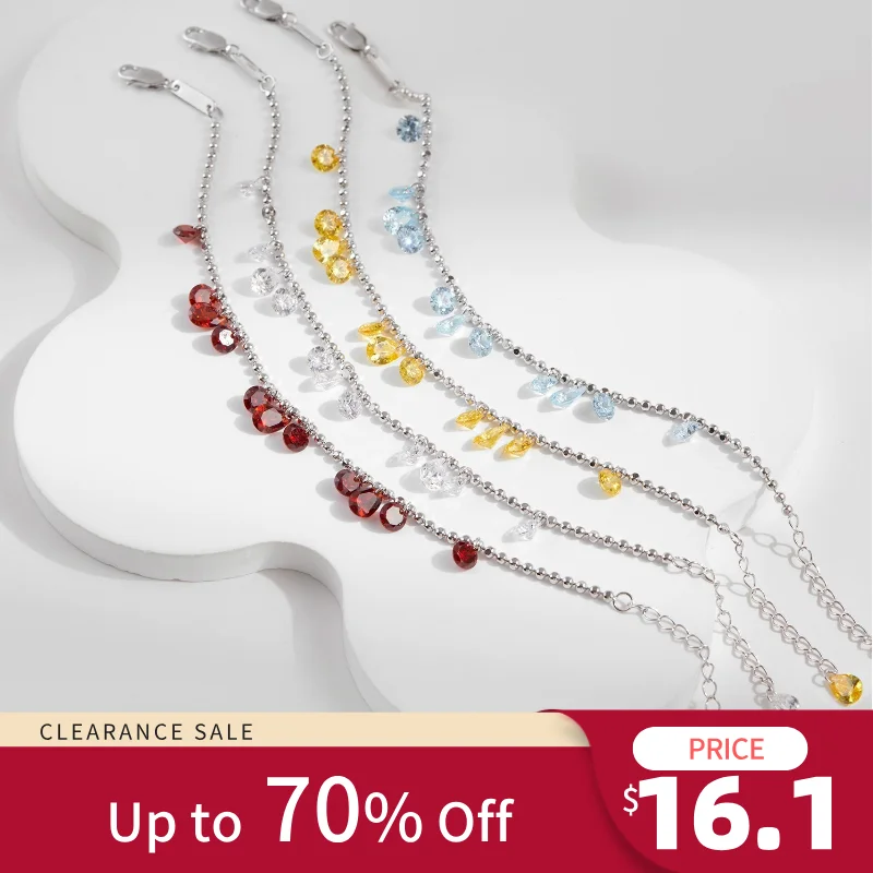 925 Sterling Silver 5A Cubic Zircon Charm Bracelets For Women Shinny Sparkling Tassles Red Blue White Yellow Bracelet 