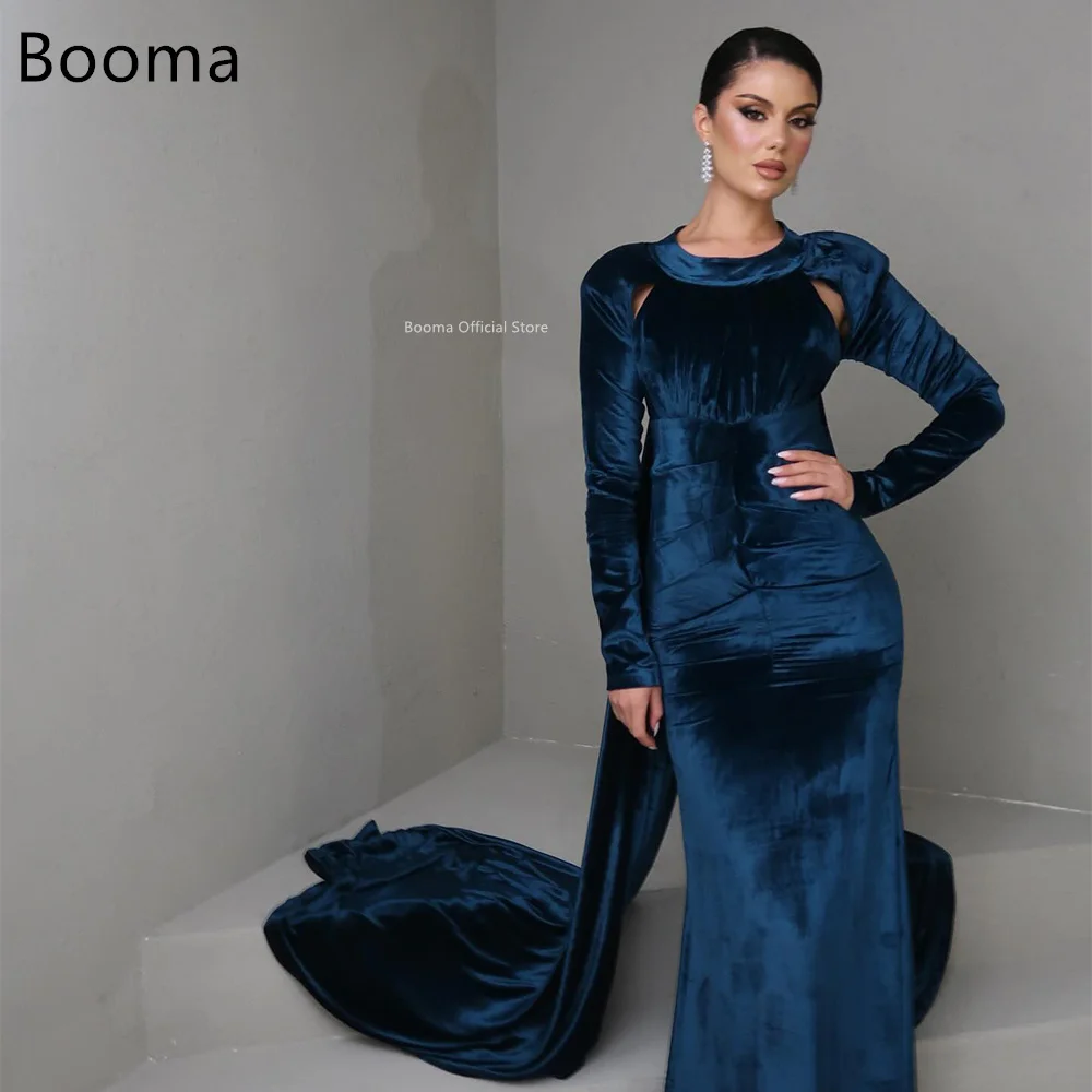 

Booma Simple Mermaid Backless Velvet Long Dresses Formal Party Gowns for Women Long Sleeve Prom Gown Customize