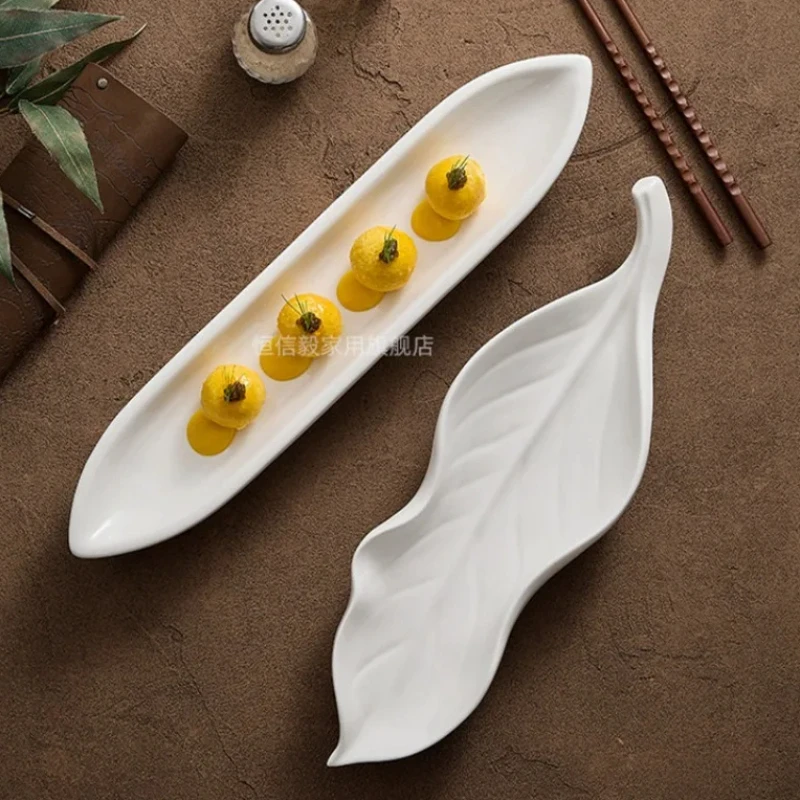 

White Leaf Ceramic Dinner Plate Western Steak Plates Sushi Plate Sashimi Disc Dessert Plates Dim Sum Dish Fruit Bowl Salad Bowl