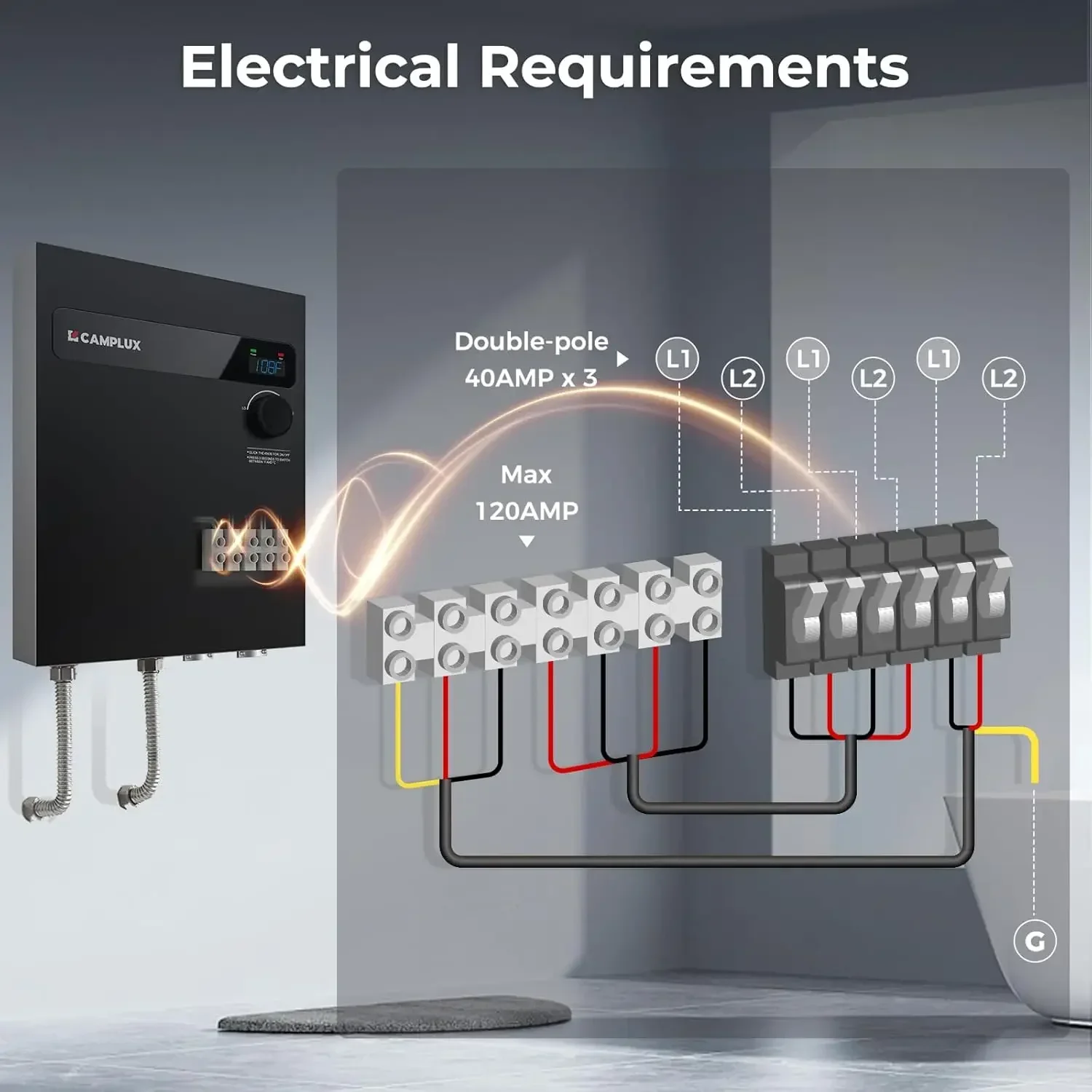 Chauffe-eau électrique instantané sans réservoir, 27kW, 240V, avec affichage numérique, installation facile, TEW27B