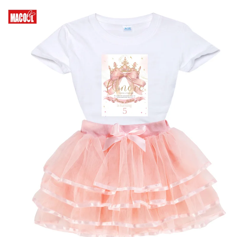 Princess Birthday Tutu Set Crown Party Outfits Girls Outfit Kids Party Shirts Girl Dress Sets Child Outfits Suit T Shirt Clothes