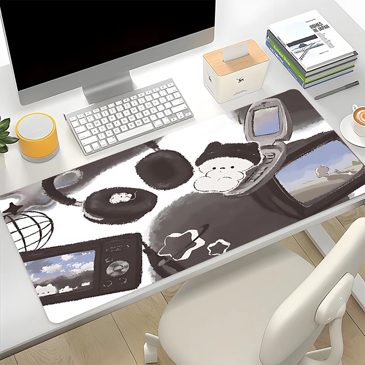 1pc Oil Painting Design Cute Bear Mouse Pad Multi-Size Non-Slip Stitched Edge Computer Keyboard Desk Mat For Office And Gift