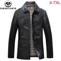 New Men Spring High-Quality Design Outdoors Leisure Pocket Lapel Leather Jacket Men Thin Brand Clothing Male Coat Plus Size 7XL