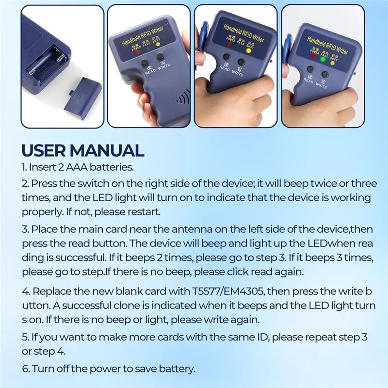 【ELEVATE LIFE】For T5577 Compatible 125Khz RFID Copier-Handheld ID Card Writer With 6 Key Fobs& 6 Blank Cards