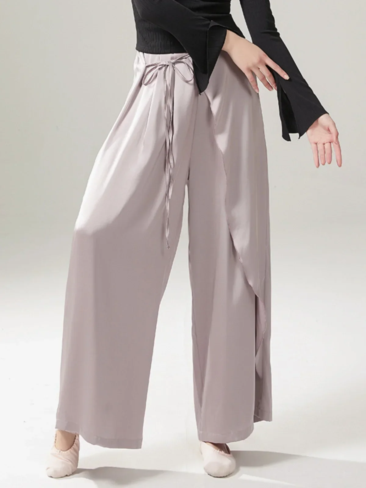 Pantaloni da ballo classici, pantaloni con gonna a fessura laterale larghi e scorrevoli, pratica di danza cinese di danza moderna, pantaloni a gamba larga, prestazioni