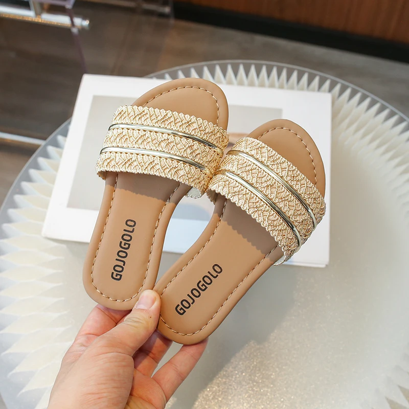 2025年新作 女の子用サマースリッパ プリンセス風 可愛い キッズ スライドサンダル ビーチサンダル 編み込み 子供用 アウトドア スリッパ 滑り止め ソフトシューズ