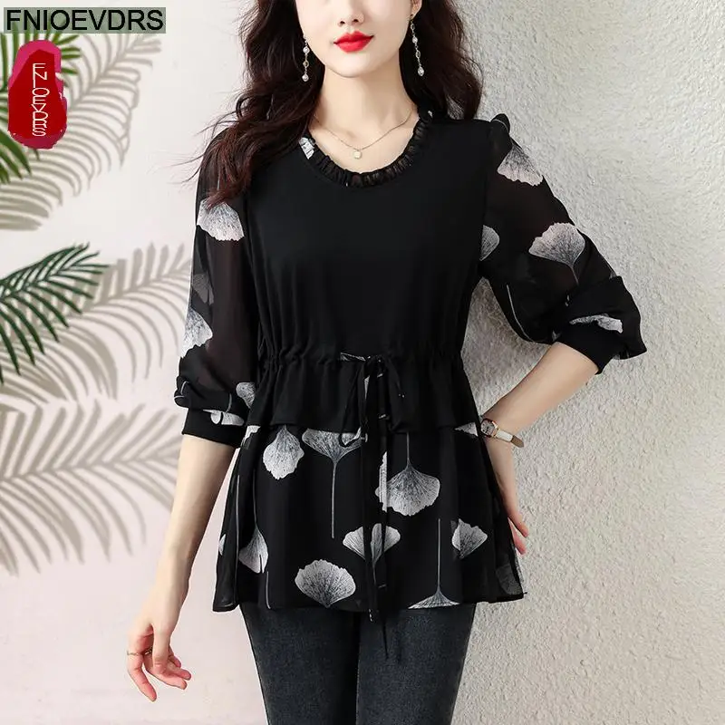 L-5XL 2024 Spring Peplum V Neck Tops Women Basic Wear Office Lady Drawstring Waist Retro Vintage French Design Shirts Blouses