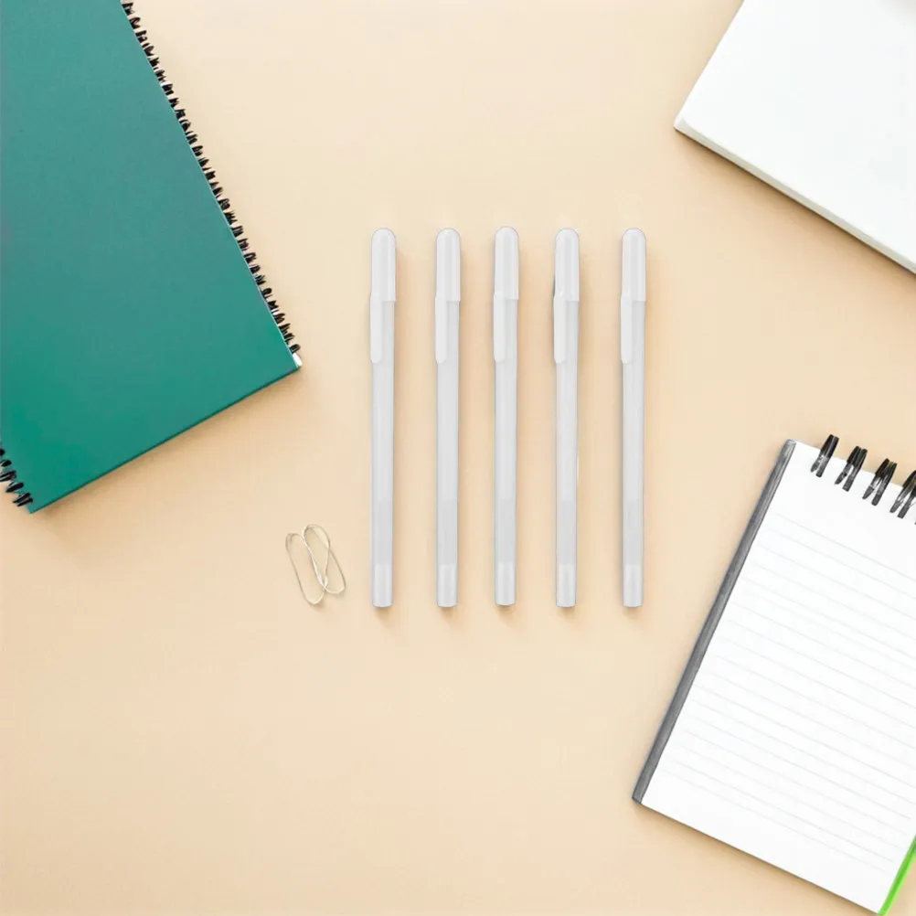 

5Pcs White Gel Ink Pens Fine Point 08Mm Odorless Highlighter Fast Drying Waterproof for Drawing Scrapbook Cards Making