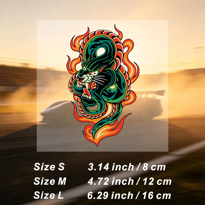 Car Stickers Green Fire Snake Vinyl Decal Waterproof Die Cut No Residue for Fuel Tank Gas Cap Helmet Auto Decor