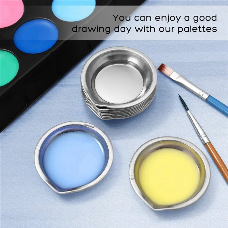 

72Pcs Makeup Palette Stainless Steel Small Round Paint Tray Artist Watercolours Paint Mixing Palette Tray For Artist-Y18A