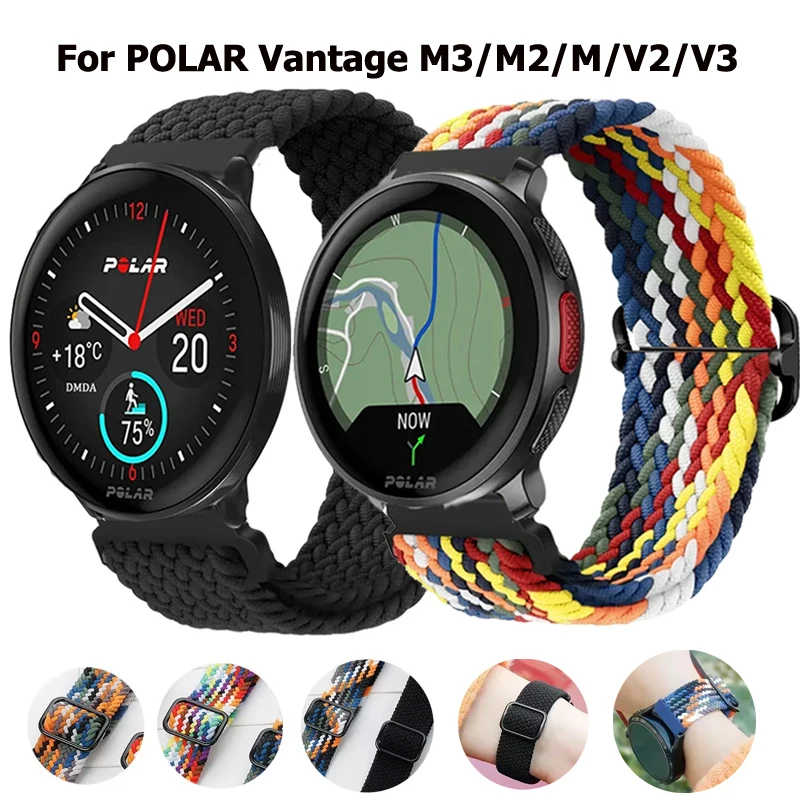 22mm 20mm Braided Solo Loop For POLAR Vantage M M2/V2/V3 Band For Polar Grit X Pro IGNITE 3 2 Unite Pacer Sport Bracelet Correa