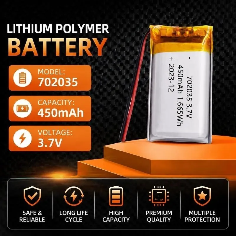 100pcs 702035 polymer lithium battery 450mAh driving recorder, electronic scale, small desk lamp, reading pen lithium battery