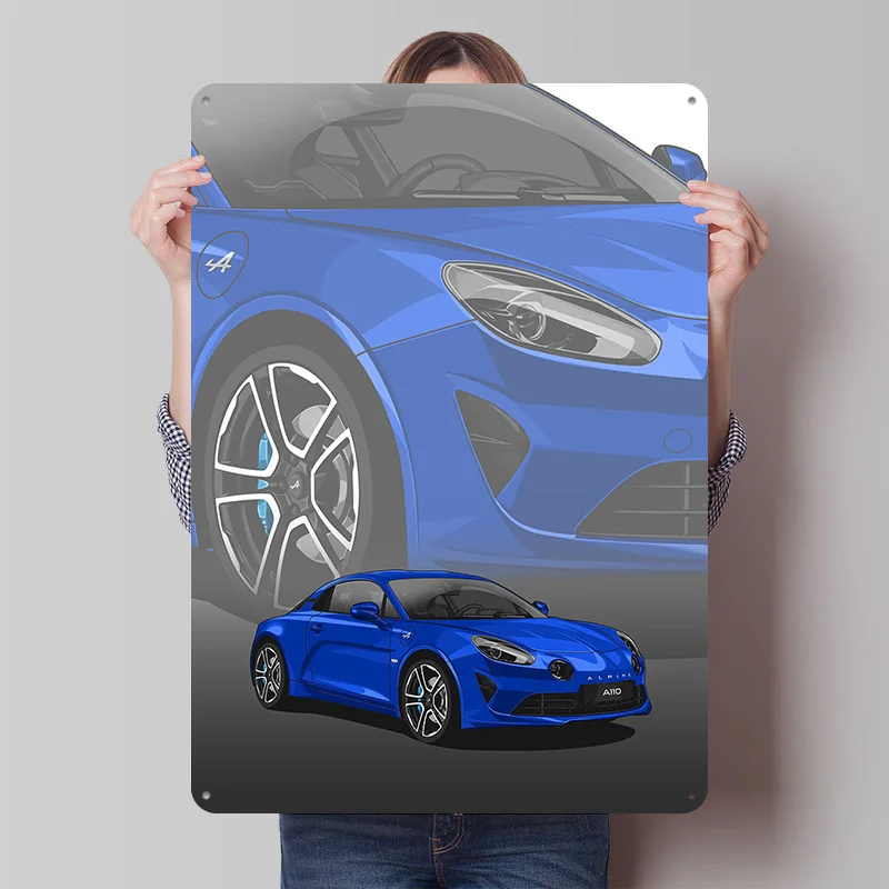 Alpine A110 Blue Sports Car Tinplate Poster Customized Wall Art Vintage Metal Signs Retro Tin Plaque for Aesthetic Decoration